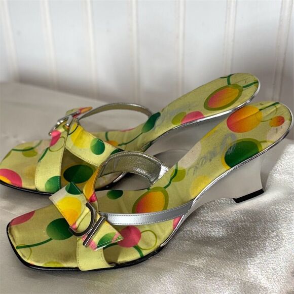 Onex Sandals Size 8 Polka Dot Wedge Heels Retro Y2K Slip On Multicolor - Picture 6 of 8